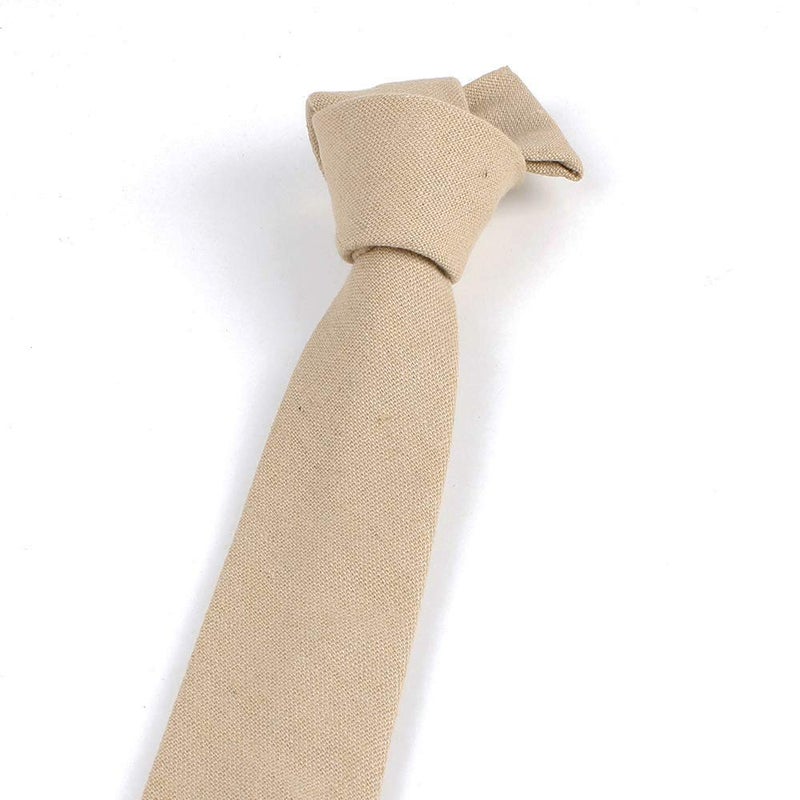 Elfeves Men's Summer Cotton Tie in Beige Trendy Stylish Wedding Necktie for Bridal Party - Image 4